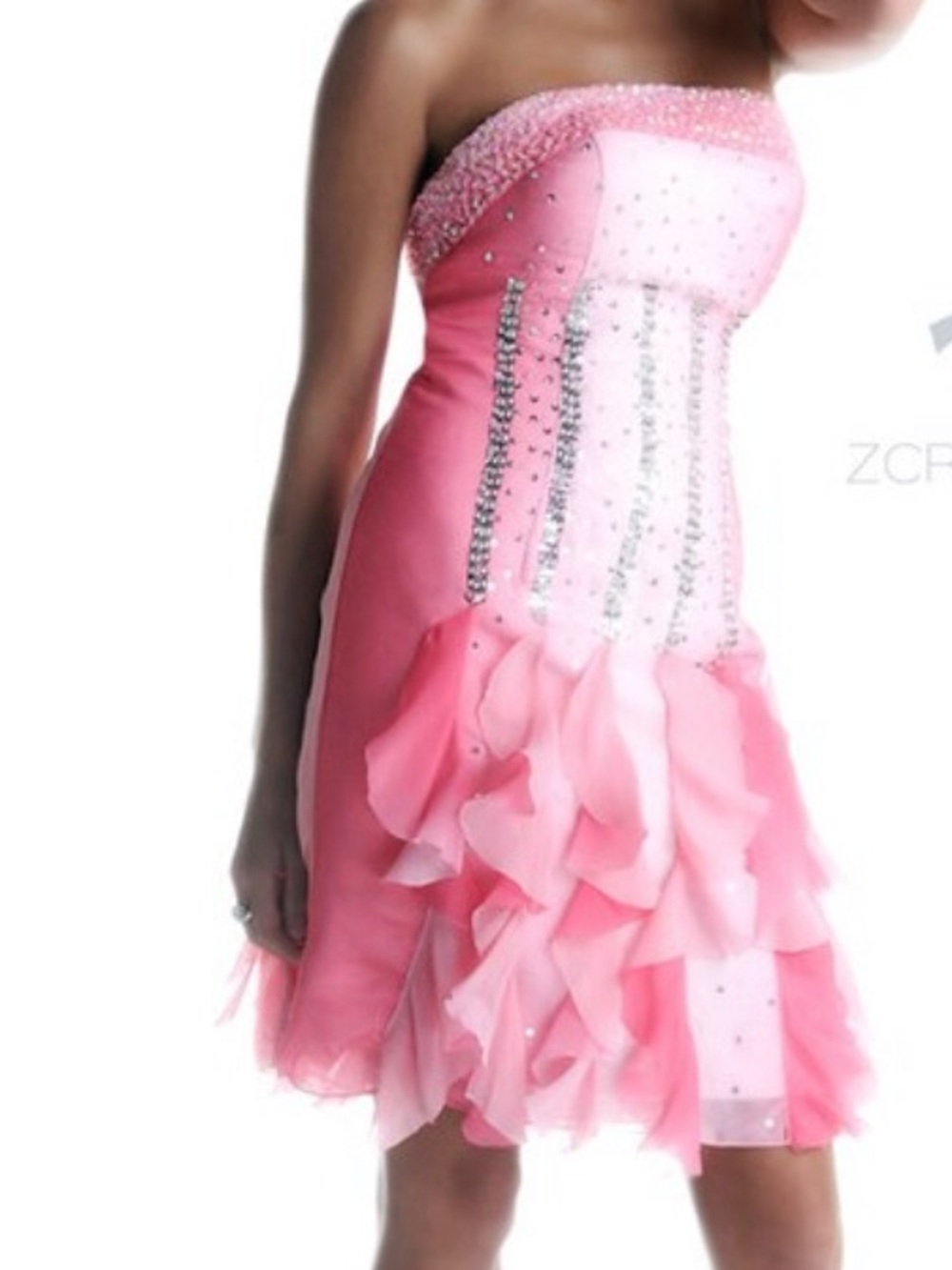 Pink Strapless Ruffled Party Dress